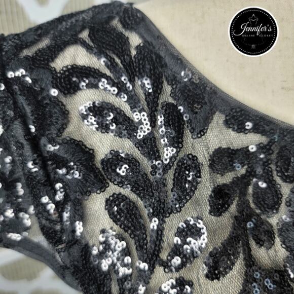 Alex Evenings Black Petite Short Empire Waist Sequin Bodice Sheath Dress 12P - Picture 5 of 16